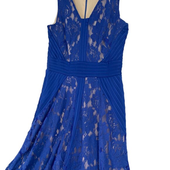 Danny Nicole Womens 4 Royal Blue Sheath Dress Lace Fit Flare VNeck Sleeveless - Picture 5 of 16